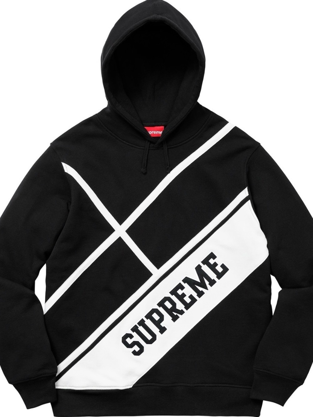 Supreme Black and White Diagonal Panel Pullover Hoodie